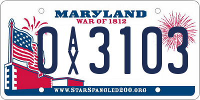 MD license plate 0AX3103