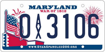 MD license plate 0AX3106