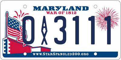 MD license plate 0AX3111