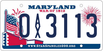 MD license plate 0AX3113