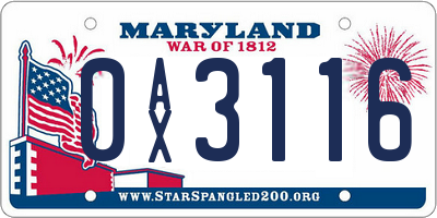MD license plate 0AX3116