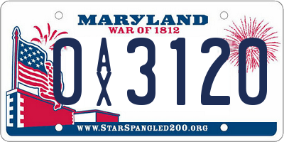 MD license plate 0AX3120