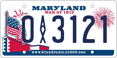 MD license plate 0AX3121