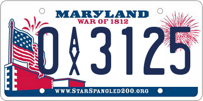 MD license plate 0AX3125