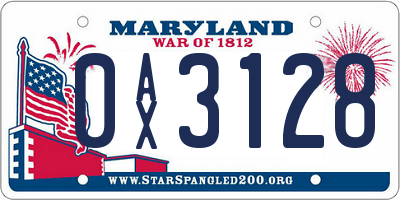 MD license plate 0AX3128