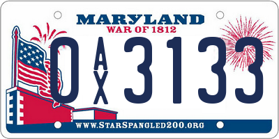 MD license plate 0AX3133