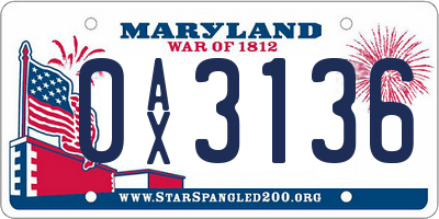 MD license plate 0AX3136