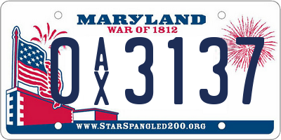MD license plate 0AX3137
