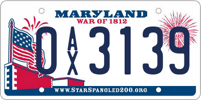 MD license plate 0AX3139
