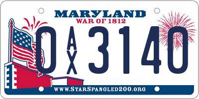 MD license plate 0AX3140