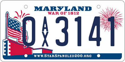 MD license plate 0AX3141