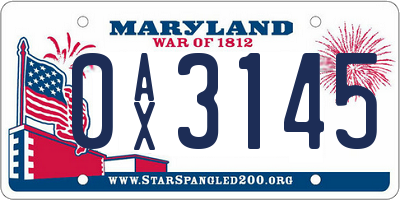 MD license plate 0AX3145
