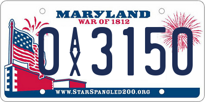 MD license plate 0AX3150
