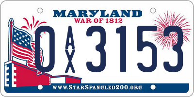 MD license plate 0AX3153