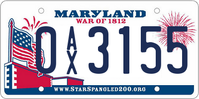 MD license plate 0AX3155