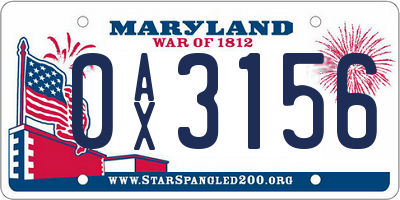 MD license plate 0AX3156