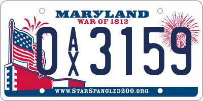 MD license plate 0AX3159