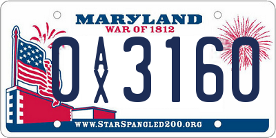 MD license plate 0AX3160