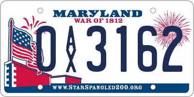 MD license plate 0AX3162