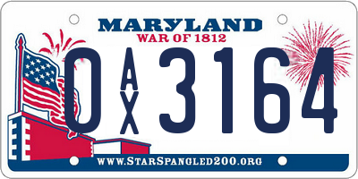 MD license plate 0AX3164