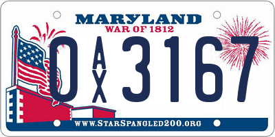 MD license plate 0AX3167