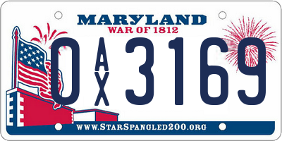 MD license plate 0AX3169