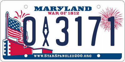 MD license plate 0AX3171