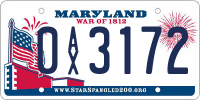 MD license plate 0AX3172