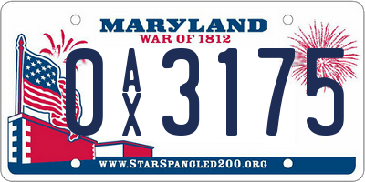 MD license plate 0AX3175