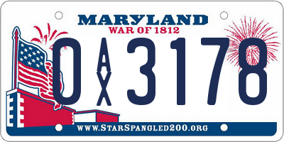 MD license plate 0AX3178