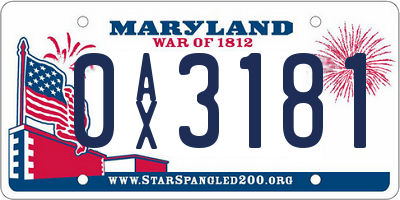 MD license plate 0AX3181