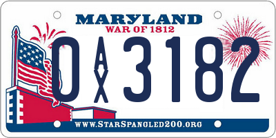 MD license plate 0AX3182
