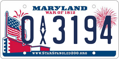MD license plate 0AX3194