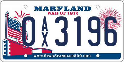 MD license plate 0AX3196