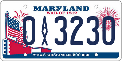 MD license plate 0AX3230
