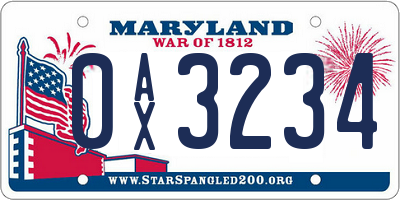 MD license plate 0AX3234