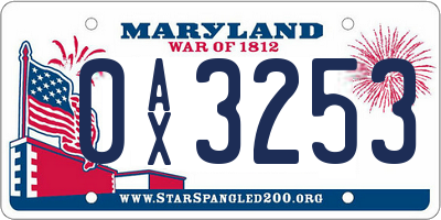 MD license plate 0AX3253