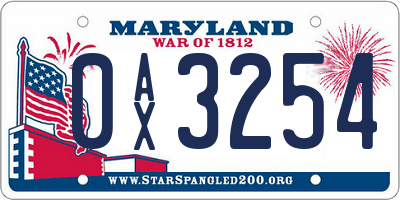 MD license plate 0AX3254