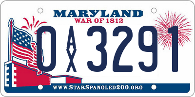 MD license plate 0AX3291