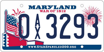 MD license plate 0AX3293