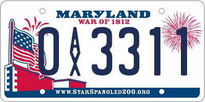 MD license plate 0AX3311