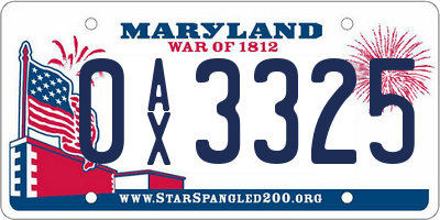 MD license plate 0AX3325