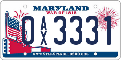 MD license plate 0AX3331