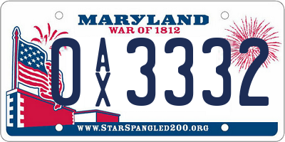 MD license plate 0AX3332