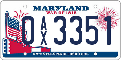 MD license plate 0AX3351