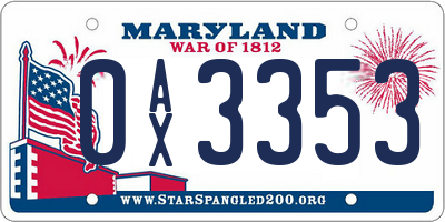 MD license plate 0AX3353