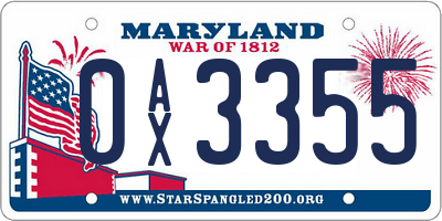MD license plate 0AX3355