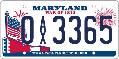 MD license plate 0AX3365