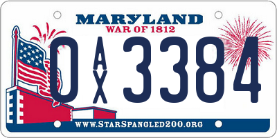 MD license plate 0AX3384