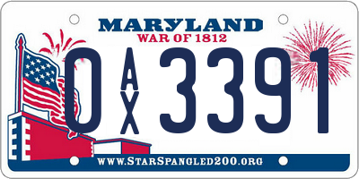 MD license plate 0AX3391